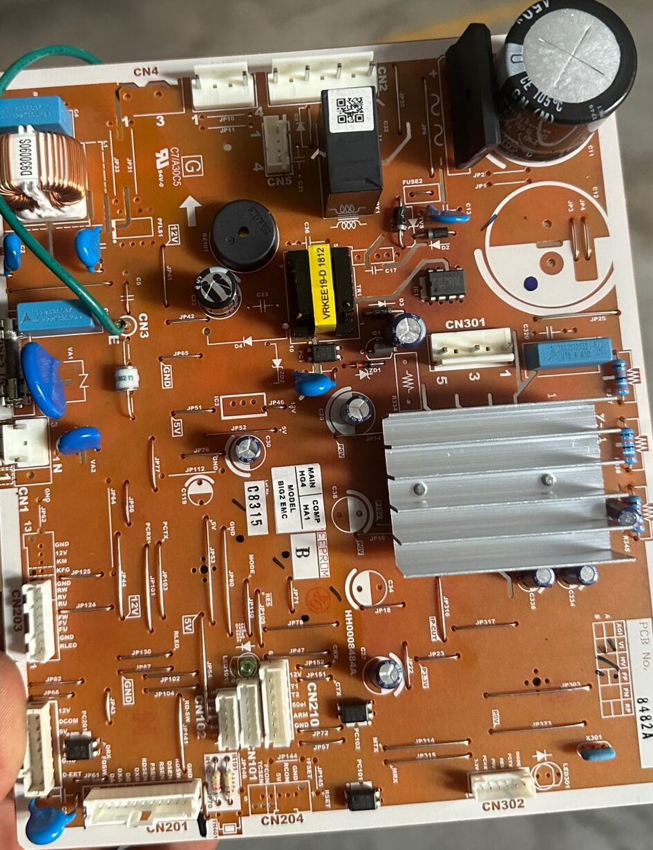 Electronic circuit board with components.